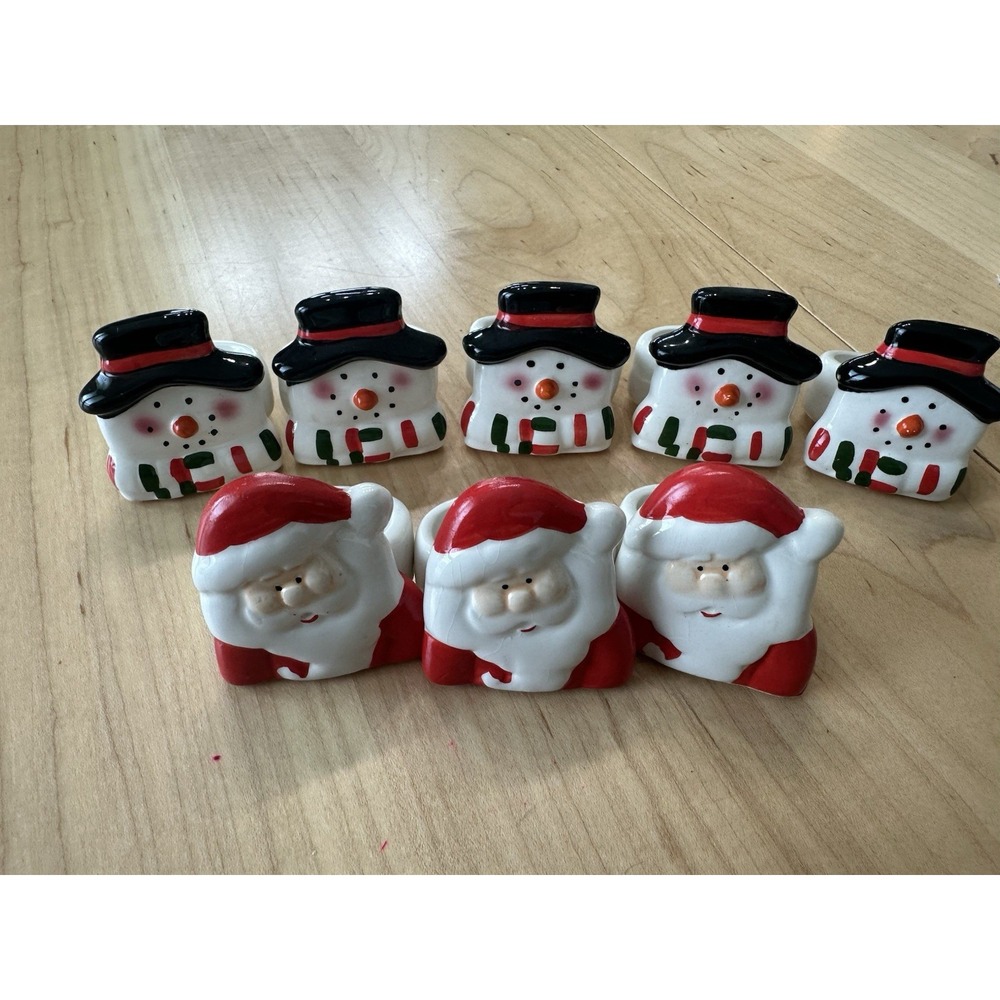 Vintage Santa Claus Snowman Napkin Rings Ceramic Christmas Holiday Lot 8